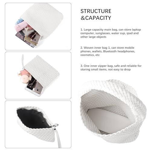 Image of Woven Bag for Women Vegan Leather Tote Bag Large Summer Beach Travel Handbag and Purse Retro Handwoven Shoulder Bag