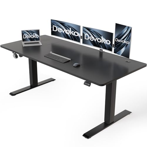 Devoko Höhenverstellbarer Schreibtisch 160 x 70 cm mit Kabelwanne, Elektrisch Höhenverstellbarer...