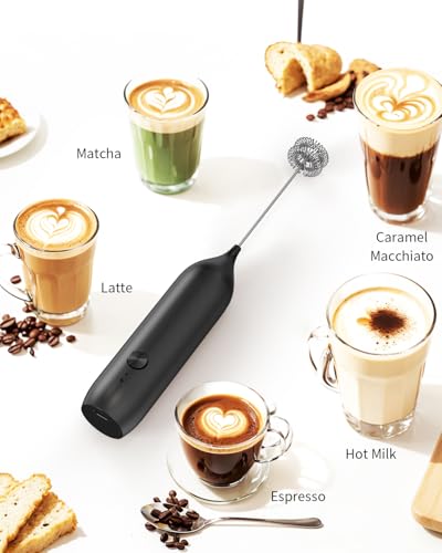 Image of CIRCLE JOY Rechargeable Milk Frother Handheld with Stand, Double Coil Whisk Coffee Frother Wand Drink Mixer for Coffee, Cappuccino, Lattes, Frappe, Matcha and Hot Chocolate, Black