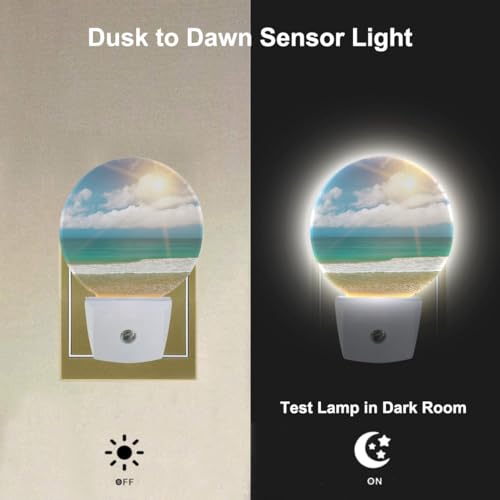 Image of Beach Night Lights Plug into Wall Sea Surface Summer Wave Bright Sunshine from Clouds LED Dusk to Dawn Plug-in Nightlight Auto Sensor for Bedroom Bathroom Hallway Living Room