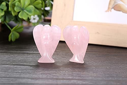 JSDDE Rose Quartz Crystal Angel Figurine Healing Gemstone Carved Mini Pocket Guardian Angels Statue Ornament Decoration 1.5 inch