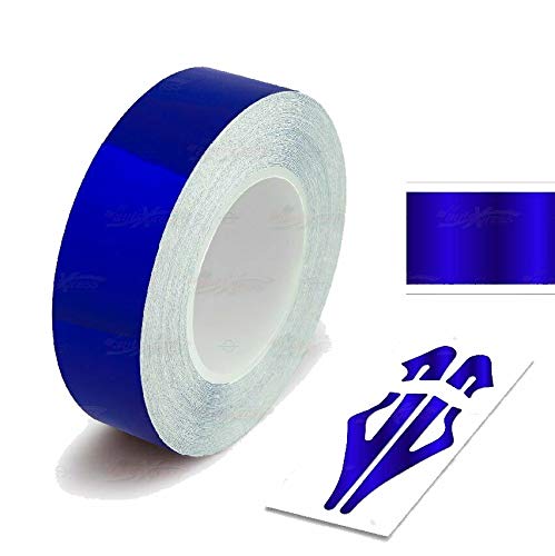 Decal Tape Vinyl Sticker for Vehicle Bodies & Parts Blue Chrome 3/4\" PIN Stripe 32 ft Length for Cars Bumpers Models Helmets Motorcycles Dashboards Bodyworks