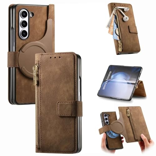 Étui Portefeuille Galaxy Z Fold 3 en Cuir Marron Idéal pour Voyager Léger au Quotidien