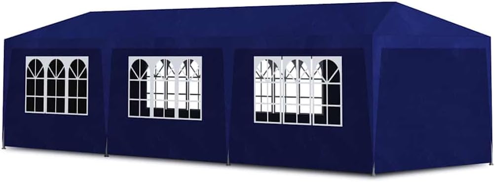 Large Blue Party Tent Canopy Outdoor 10x30 ft Polyethylene Shelter for Backyard Events