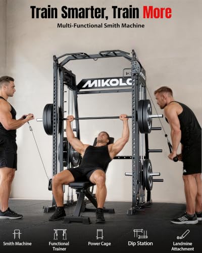 Image of Mikolo M4 2.0 Smith Machine, 2200lbs Squat Rack with LAT-Pull Down System & Cable Crossover Machine, Training Equipment with Leg Hold-Down Attachment