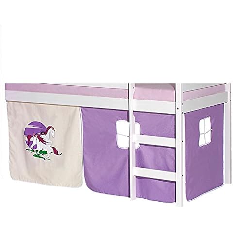 IDIMEX Vorhang Gardine Bettvorhang Einhorn zu Hochbett Rutschbett Spielbett in lila/beige Cover