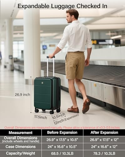 MILADA 24 Inch Checked Luggage, Expandable Hardshell Suitcase with 360° Spinner Wheels & TSA Lock, Lightweight Medium Rolling Luggage for Men and Women Travel, Blackish Green — 사진 4