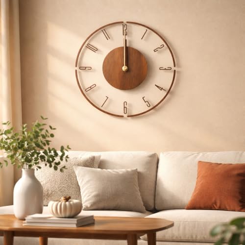Image of Xtore Elegant Minimalist Wooden Wall Clock for Living Room, Bedroom & Office Decor | Contemporary Open-Frame Design with Natural Wood Center (30 cm Diameter)