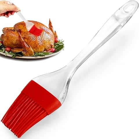 Basting Brush for Cooking, Food Grade Silicone Brush for Sauce, Heat Resistance Oil Brush pastry brush for Kitchen, Baking, bbq grilling, Dishwasher Safe, Red Cover