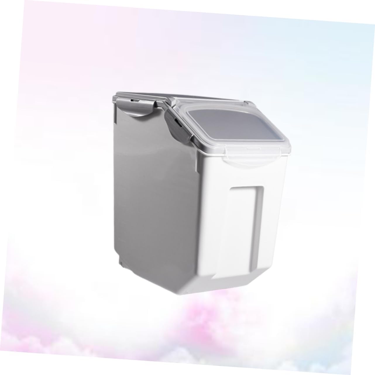 Household Rice Storage Bucket Grey Airtight Rice Cylinder with Measuring Cup Scale Display Mobile Kitchen Organizer for Dry Food Nuts and Cereal