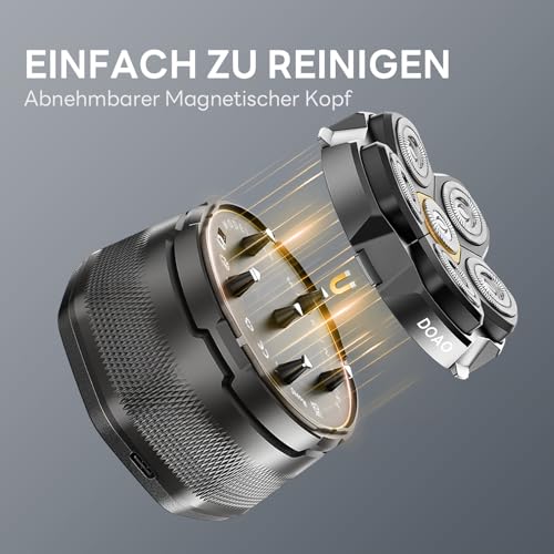 Glatzen Rasierer Herren, 180 Min Akku & flexibler 360grad-Scherkopf, Magnetische Leicht zu Reinigen, Beruhigt nach der Rasur, ohne Schnittgefahr und Hautirritationen, Shaver auch für Bart 6