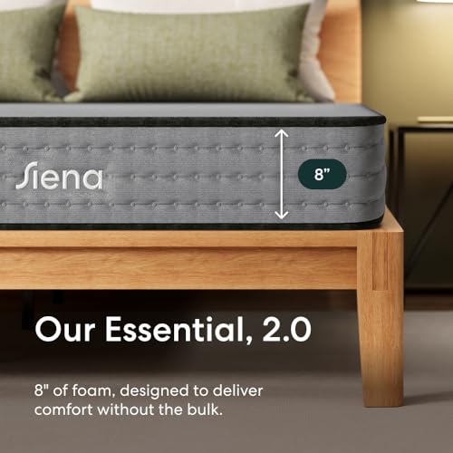 Image of Siena 8 inch Essential Hybrid Queen Mattress - Medium Firm - Memory Foam & Innerspring System - 180-Night Trial - Pressure-Relief - Mattress in a Box