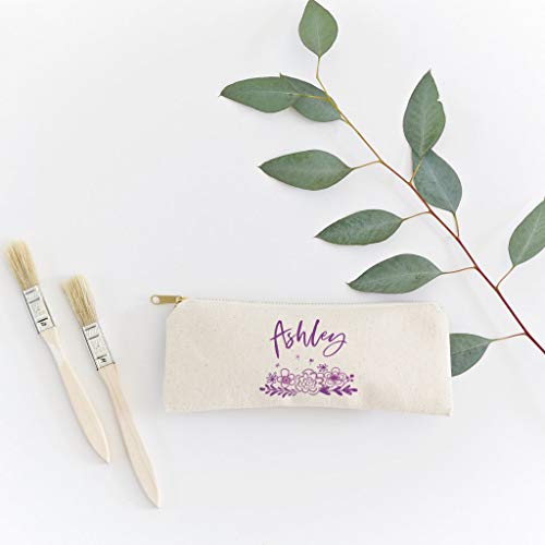Image of The Cotton & Canvas Co. Personalized Name Purple Floral Small Cosmetic Case and Travel Pouch for Office and On the Go