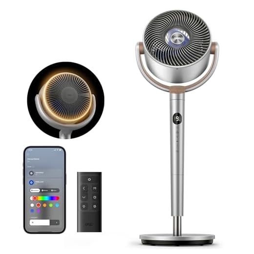 DREO Smart Standventilator mit RGB Light, 120° +120° Oszillierender Ventilator mit Fernbedienung, 20dB Leiser Bodenventilator für Schlafzimmer, 8H Timer, Silber