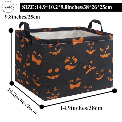 Image of Rectangular Halloween Basket for Boys and Girls Kids Trick or Treat Pumpkin Basket for Halloween Parties Cute Storage Bin Organizer Box Room Decor(Black Pumpkin Face)