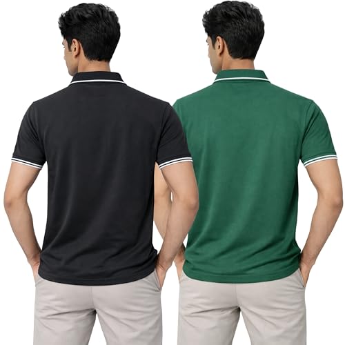 Image of Hangout Hub Men's Polo T Shirt | Solid | Plain Regular Fit Tees|Collar T-Shirts|Half Sleeves|Set of 1 & 2|HH.MP.MAR