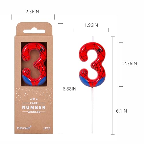 image for PHD CAKE 2.76 Inch Number 3 Spider Birthday Candles, Spider Cartoon Th