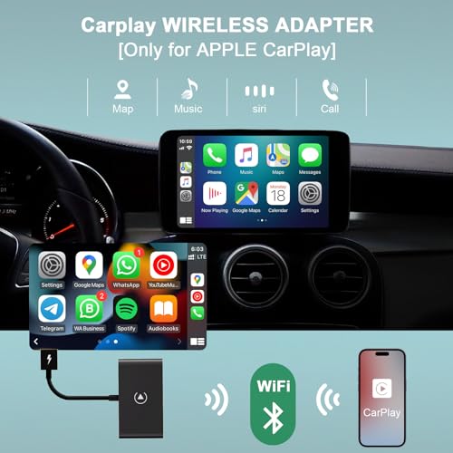 Adaptador sem fio Carplay, adaptador/dongle sem fio CarPlay, Plug & Play, WiFi 5 GHz, baixa latência