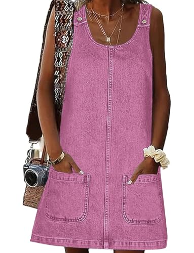 Image of Overall Dress for Women Denim Dress Denim Overall Round Neck Skirtall Jean Dress Denim Jumper Dress Pinafore