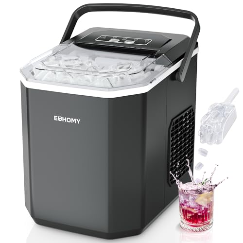 EUHOMY Ice Maker, 9 Cube in 6 Min, Bullet Ice maker, 2 Size Cube, Countertop Ice Machine, 12kg/Day, Self-Cleaning with Ice Scoop & Basket, for Home//Kitchen/Office/RV, Black