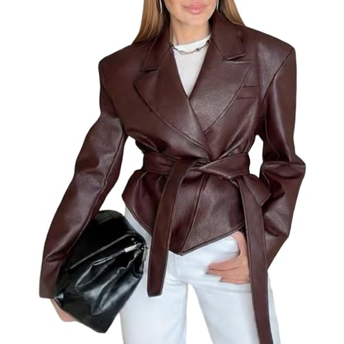 MTNESKRD Women's Faux Leather Belt Spring Fashion 2026 Blazer Casual