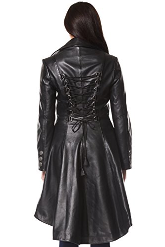Edwardian Ladies Real Leather Jacket 100% Lambskin Back Lace Victorian Gothic Style Coat 34923