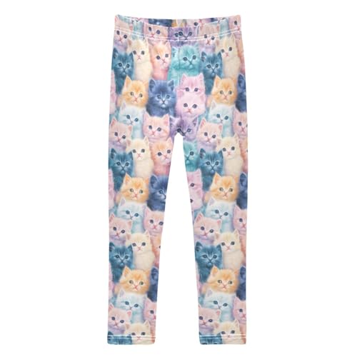 Girls Leggings Soft Toddler Ankle Length Bottoms Cute Cats Kids Dance Yoga Pants 4-10 Years