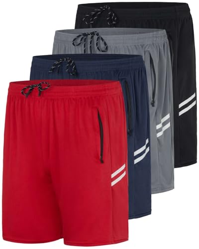 Image of Real Essentials 4 Pack: Men's 7 inch Athletic Running Quick Dry Mesh Shorts with Zipper Pockets (Available in Big & Tall)