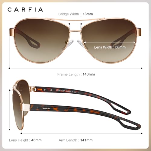 CARFIA Lightweight Retro Pilot Sunglasses for Women Polarized UV Protection, Trendy Outdoor Driving Lady Sunnies Metal Frame4