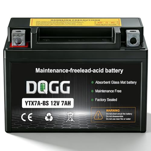 DQGG YTX7A-BS Battery, 12V 7Ah 180CCA Rechargeable Maintenance Free SLA AGM Motorcycle Battery for ATV/Dirt Bike/Scooter/Lawn Mowers and More
