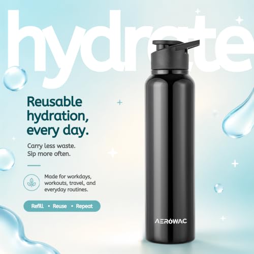 Image of Nubo Alpha 202 Stainless Steel Water Bottle 1000 ml | BPA Free Leak Proof Sipper Bottles | Glossy Finish Metal Water Bottle with Sports Cap | Reusable Bottle for Gym Office Travel (Black)