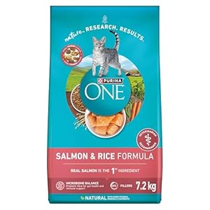 Purina ONE Dry Cat Food, Salmon & Rice Formula – 7.2 kg Bag