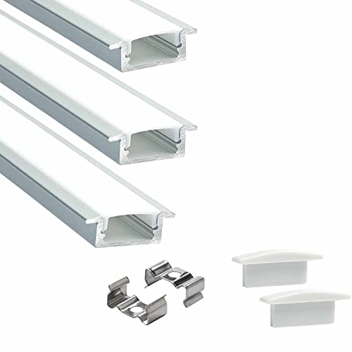 Image of Abaj Lighting (18x6mm LED Strip Lights 1Meter Aluminium Rectangular Conciled Profile Light Channels with Diffused Cover, End Caps and Mounting Clips Without LED Straight Linear (Pack of 3)