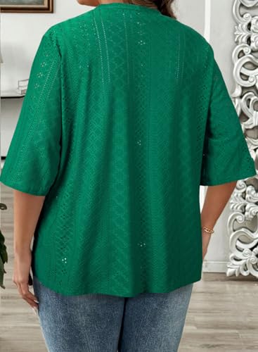 Image of Eytino Plus Size Cardigan for Women Half Sleeve Knitted Jacquard Summer Kimono Cover up Tops(1X-5X)