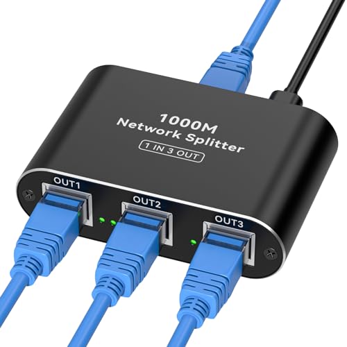 THXCDBID Ethernet Splitter 1 to 3 High Speed LAN Splitter 1000Mbps Gigabit RJ45 Ethernet Switch with USB C Power Cable for Cat5/5e/6/7/8 Cable
