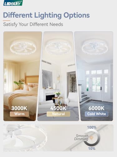 Image of LEDIARY 26 Inch Ceiling Fans with Lights White