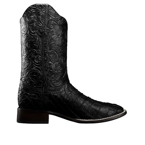 Rodeo Cartie Men's Genuine Exotic Pirarucu Monster Fish Skin Square Toe Boots - Black2