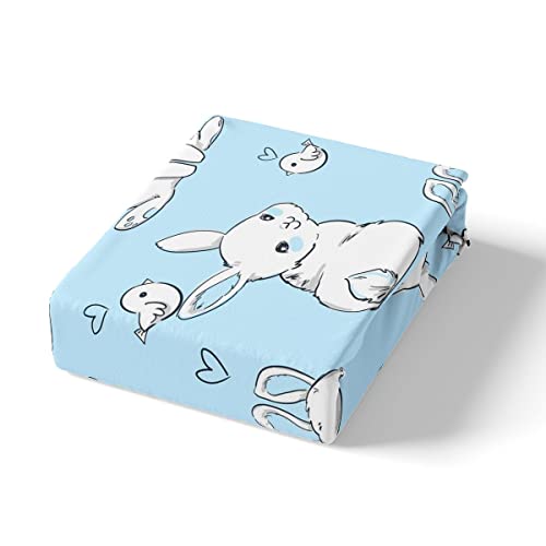 Kids Rabbit Bedding Set Cute Rabbit Heart Duvet Cover for Boys Girls Watercolor Cartoon Wild Animal Bed Cover Blue 3Pcs Double Size Boys - Image 4