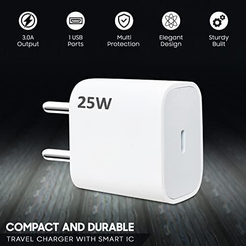 Image of 25W High-Speed Charger Adapter Compatible for iPhone 14 /14 Plus / 14 Pro /14 Pro Max, iPhone 13 /13 Pro Max /13 Mini /12 /12 Mini /12 Pro Max, 11 /X /XS Series with PD Charging Adaptor [25 Watt], White