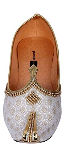DEEUCO Men's Traditional White and Golden Wedding, Party and Sherwani Jutti,Mojari (9) 4