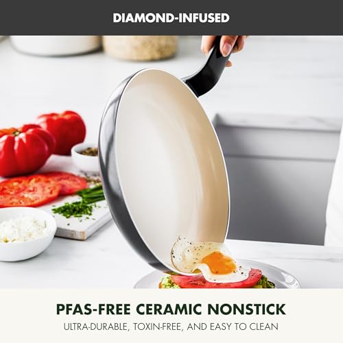 Image of GreenPan Rio Advanced 8 inch Frying Pan Skillet, Ceramic Nonstick PFAS-Free, Induction Ready, Dishwasher and Oven Safe, Black