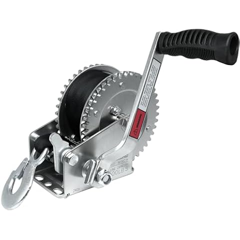 OPENROAD 2000lbs Heavy Duty Boat Trailer Winch with 26FT Strap, 2-Way Ratchet & 4:1 Gear Trailer Winch, Portable Hand Crank Winch for Boat, Truck, Trailer, RV, ATV, Jet Ski Cover