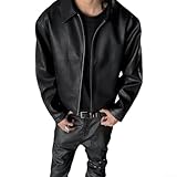 Veste en cuir pour homme JK8568, doublure rouge, veste courte en polyuréthane, printemps automne, style américain, manteau à revers de qualité supérieure pour homme tendance (L noir)