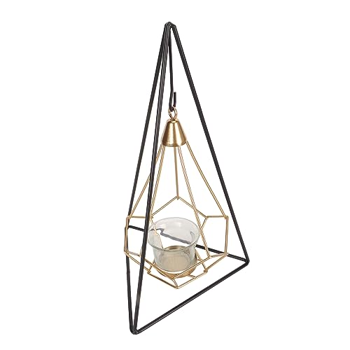 Geometric Tea Light Candle Holder Hanging Metal with Votive Glass and Display Stand, Decorative Holder, Multifunctional, Suitable for Tabletop Decorations and More