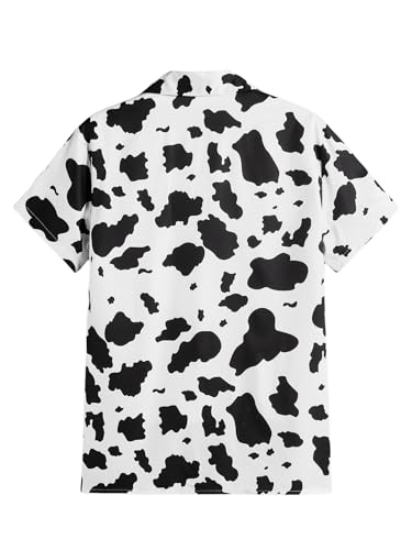 WDIRARA Men's Cow Print Button Down Shirt Short Sleeve Collar Top Casual Summer Tops2