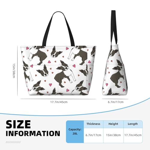 Waterproof Sandproof Beach Bag Cute Boston Terrier Dog Hearts Swim Large Tote Pool Bag For Women With Zipper3