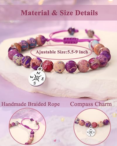 Natural Colorful Stone Ajustable Compass Bracelet - 8th 5th Grade Kindergarten High School Graduation Gifts for Girls Friend Daughter Granddaughter Niece3