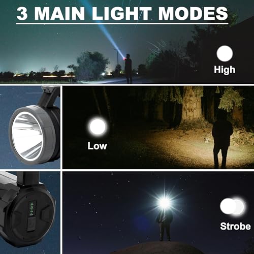 Image of High Power Torch Light, 800 Meter Long Range 1000 Lumens Emergency Rechargeable 3 Modes LED Flashlight for Camping, Emergency Light - 6 Months Warranty