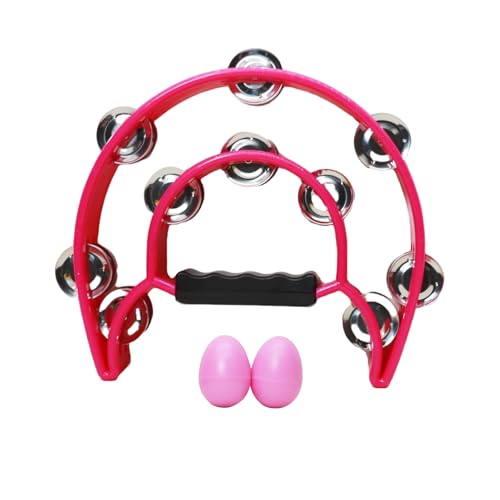 Musical Percussion Tambourines Music Rhythm Double Row Held Percussion Half Moon Handheld Tambourine Tambourine Metal Jingles Hand Held Percussion Half Moon Tambourine for Adults KTV Party (rose red)