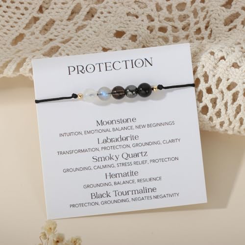 Triple Threat Protection Bracelet for Women,Evil Eye Natural Healing Crystal Beaded Bracelet for Protection3